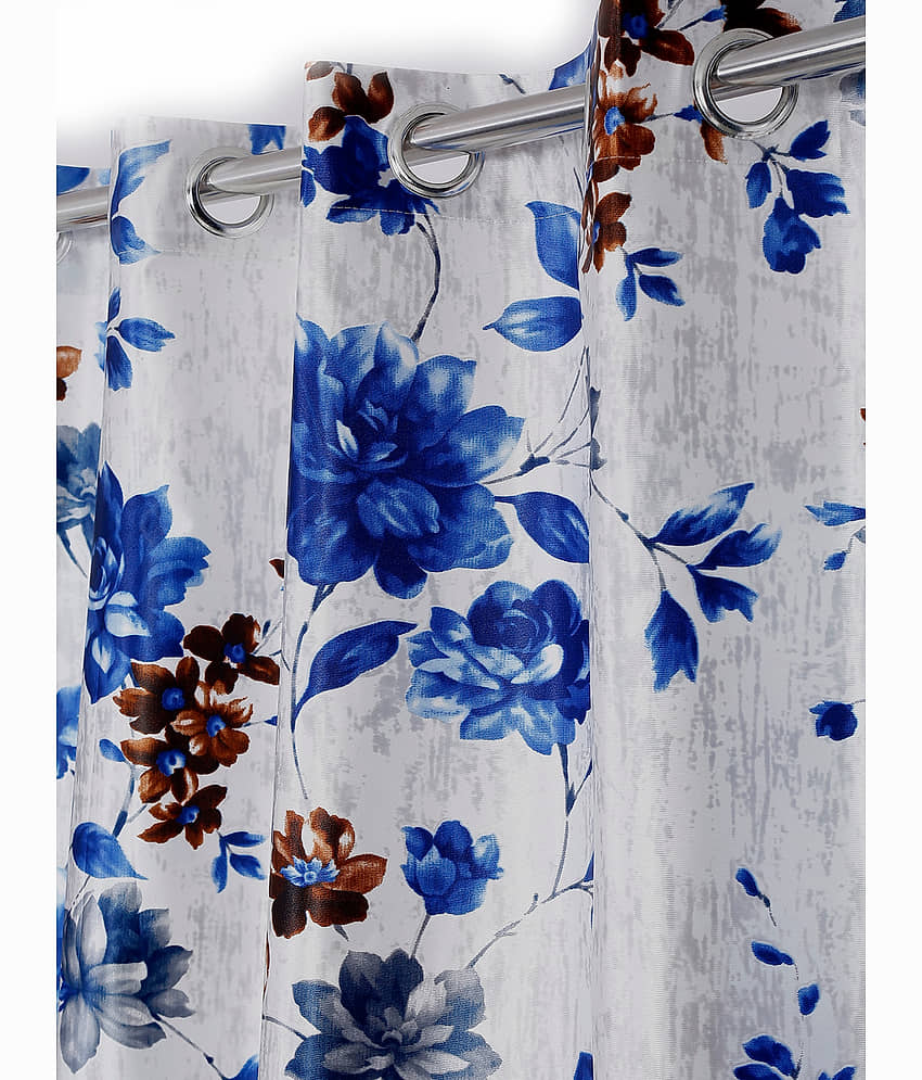 Home Sizzler Set of 2 Long Door Semi-Transparent Eyelet Polyester Blue Curtains ( 274 x 116 cm ) view 2