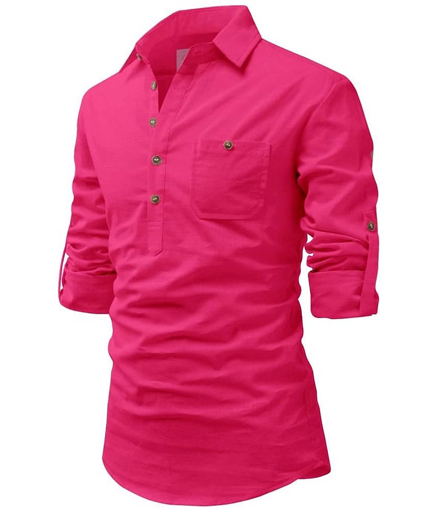 TrendiVastra Pink Cotton Blend Men's Shirt Style Kurta ( Pack of 1 ) view 2