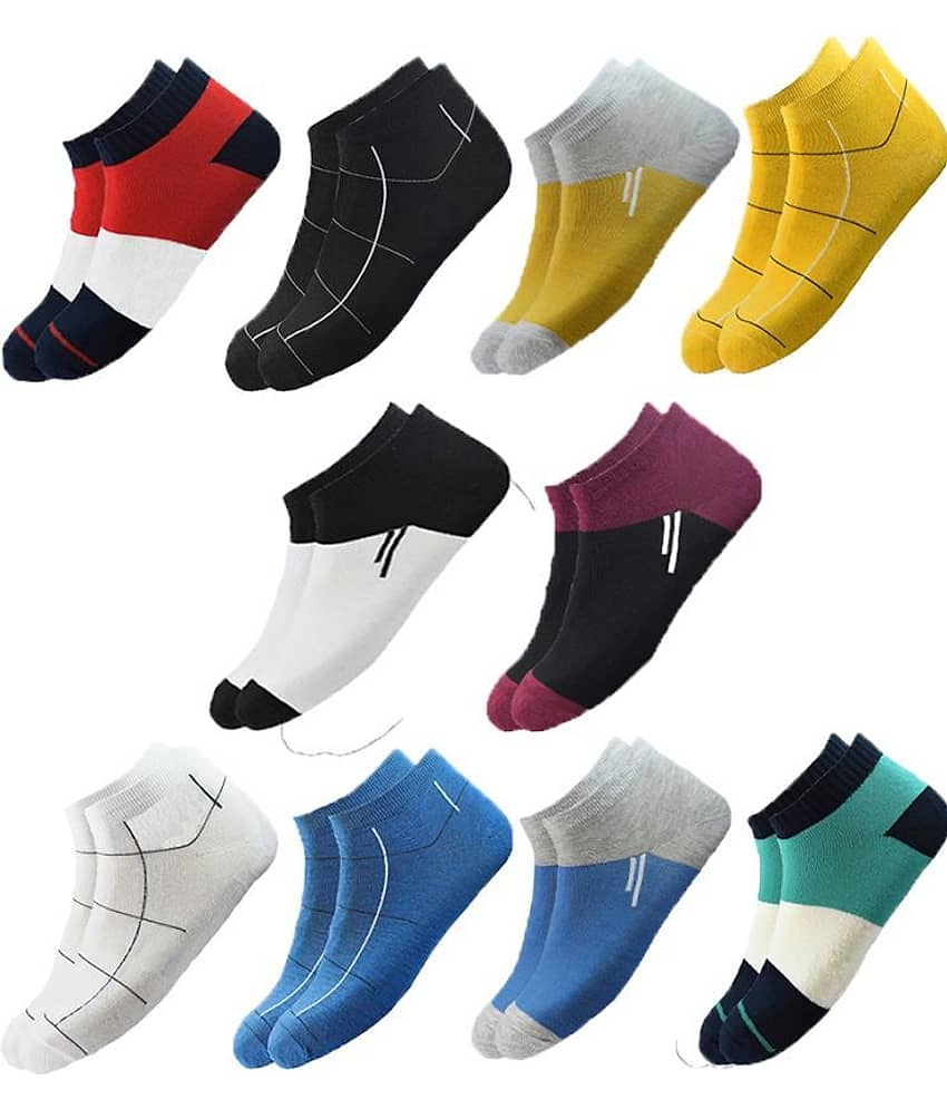 hicode Blended Men's Colorblock Multicolor Ankle Length Socks ( Pack of 10 )