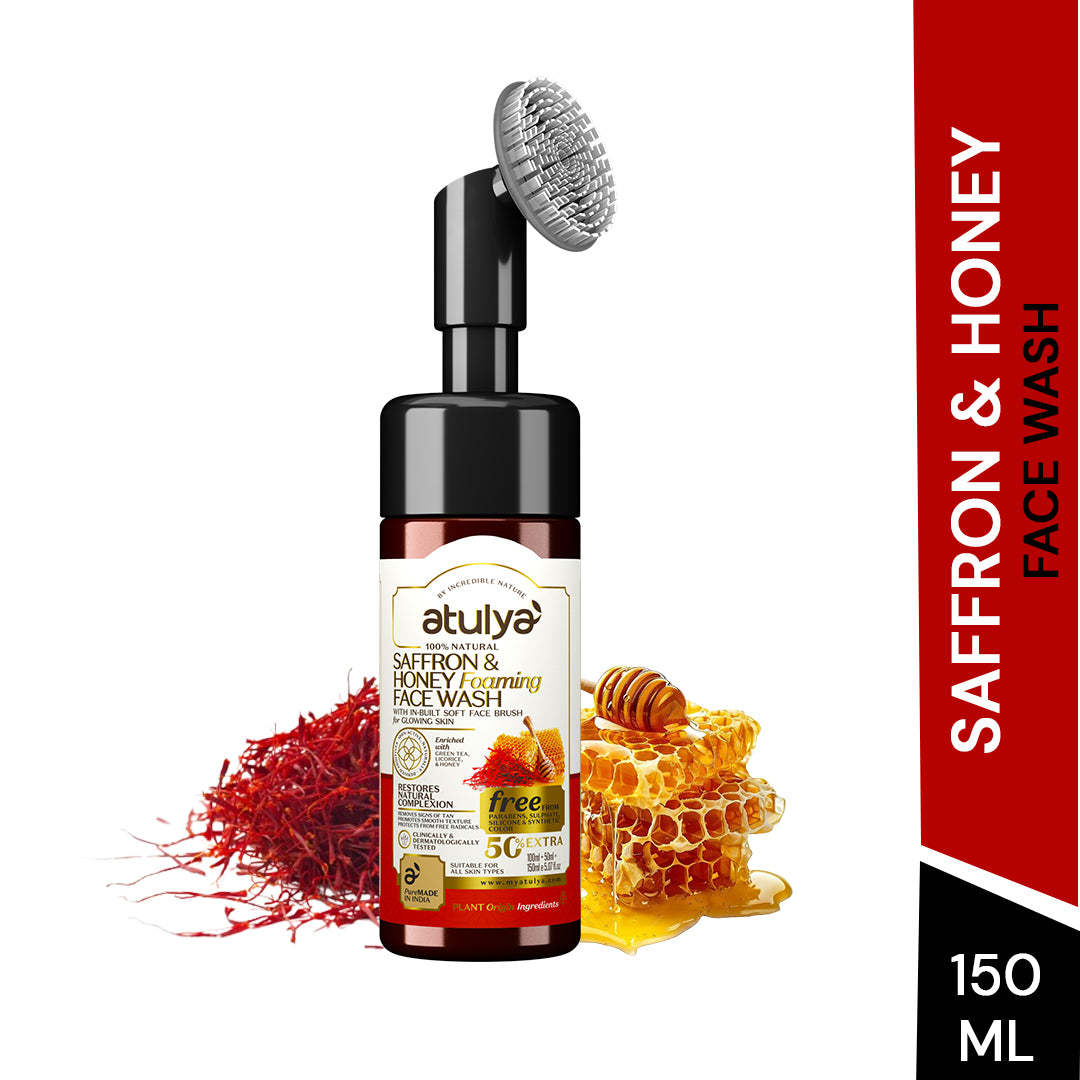 Atulya Saffron & Honey Face Wash with Built-In Silicone Brush - 150ml view 2