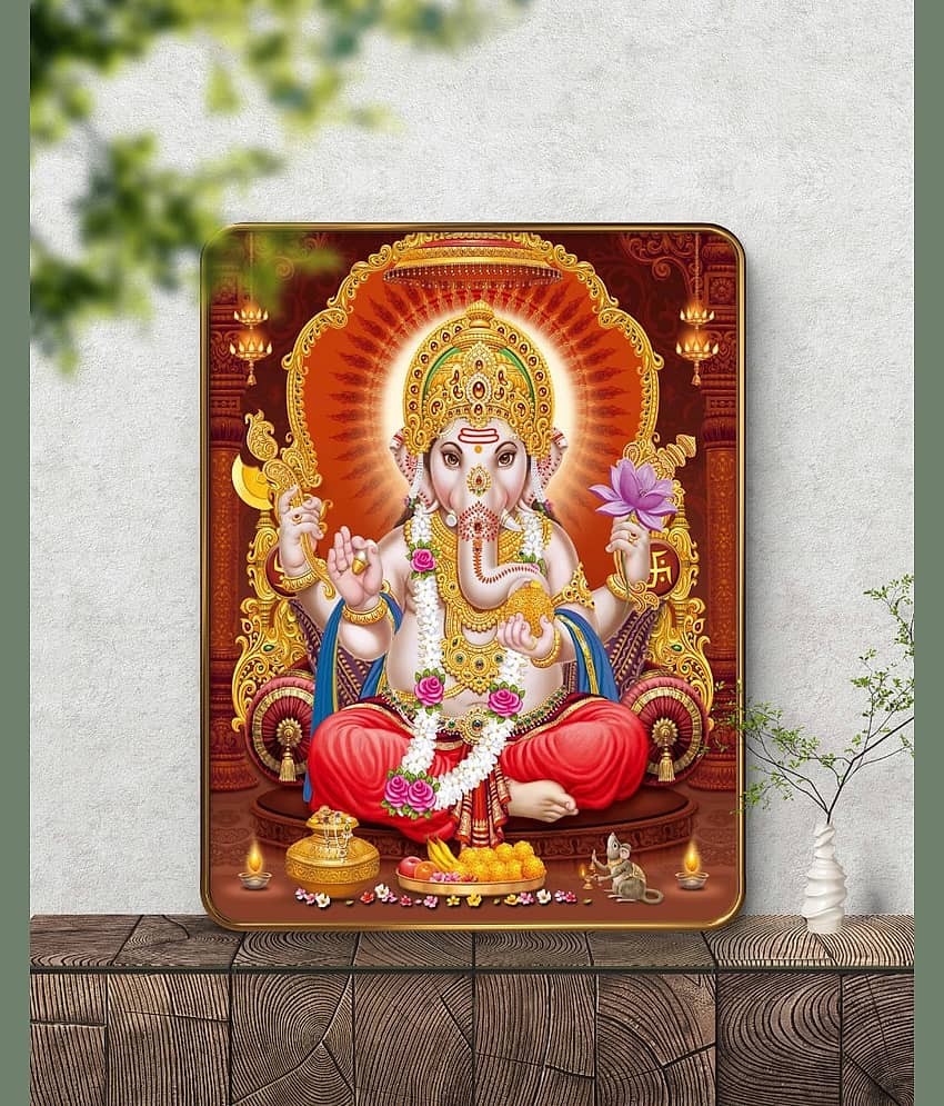 SAF Divine Lord Ganesha Wall Painting | Golden Frame | Sparkle Lamination | MDF Board | Pooja Room/Home Decor | Ganpati Bappa Mural Art Poster | Vastu Gift Item view 2