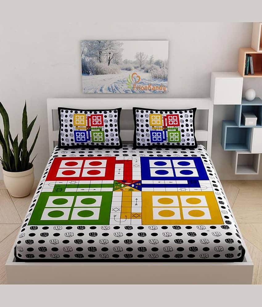 Frionkandy LUDO Cotton Double Bedsheet ( Blue ) view 2