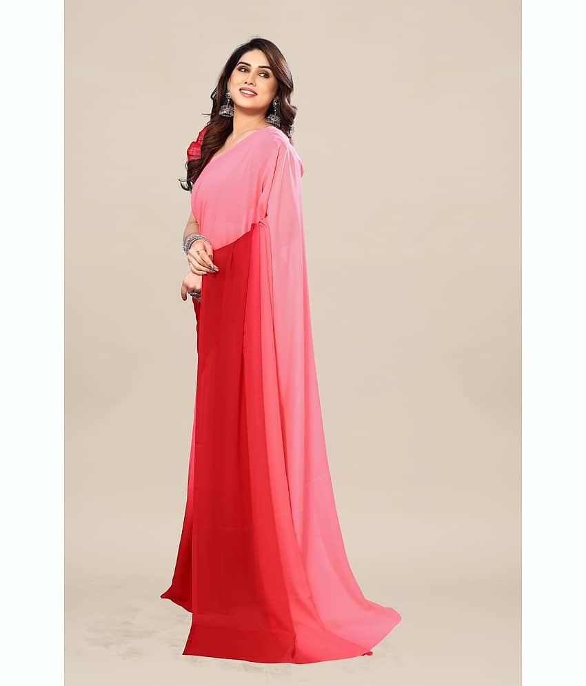 ANAND SAREES Georgette Solid Kasavu Saree With Unstitched Blouse Piece ( red ) view 2