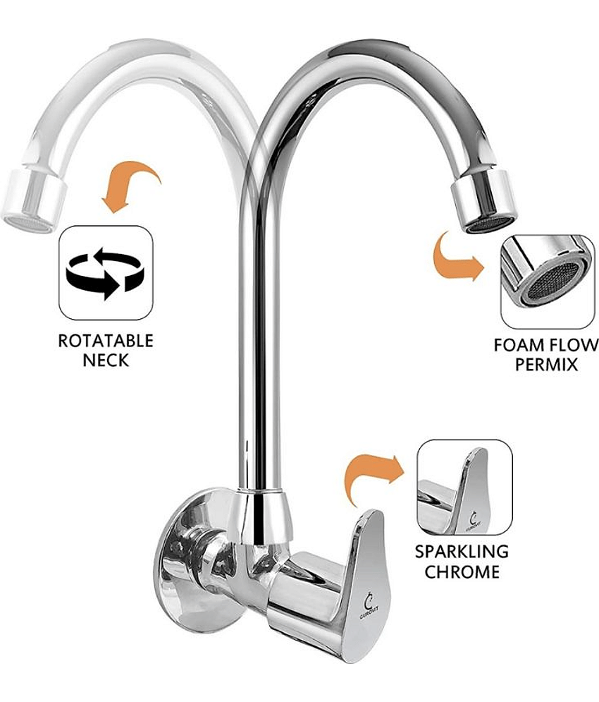 Bathfax Torreno Zinc Alloy Wall Mounted Sink Cock Tap Steel Bathroom Tap (Bib Cock) view 2