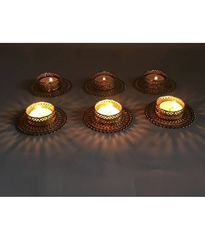 thriftkart 6 Golden Tealight Candles Holder with Wax Tealight LED T-lite Gold - Pack of 6 view 2