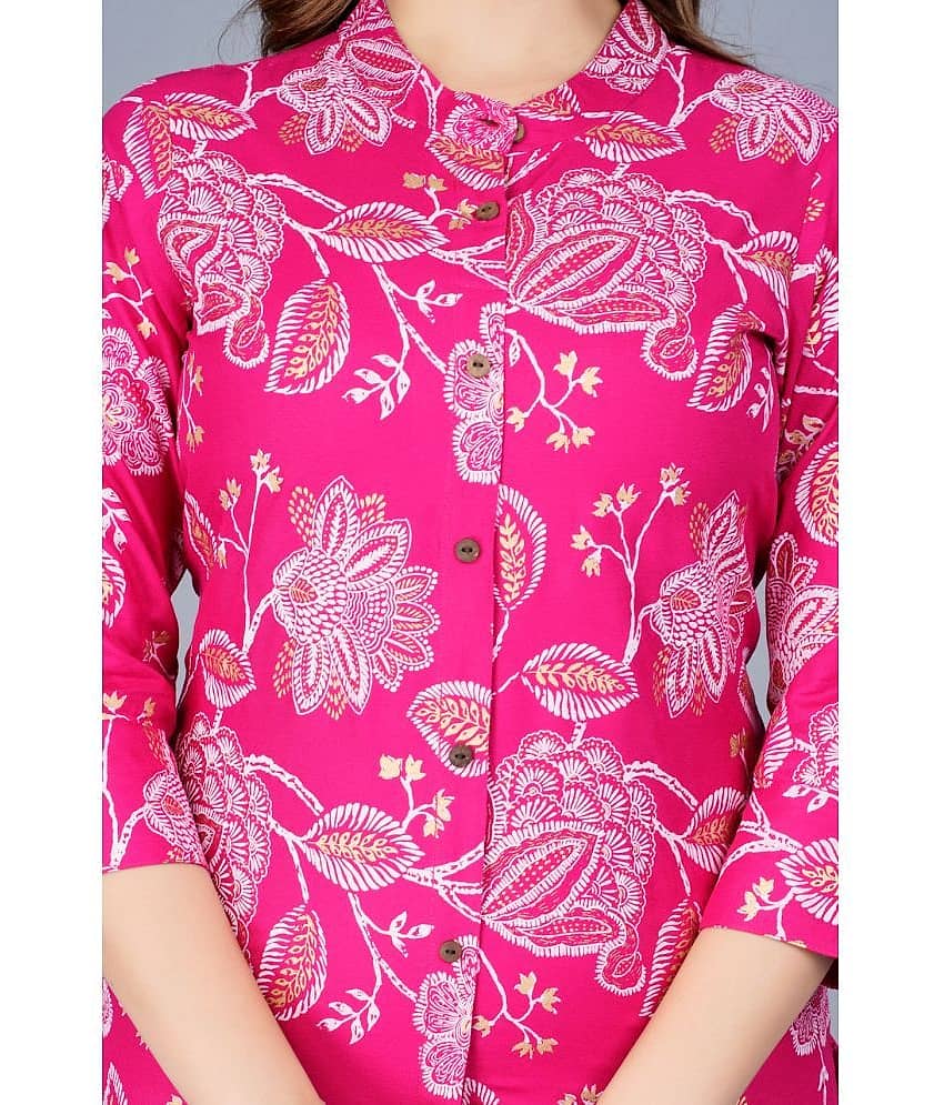 FABRR Rayon Printed Front Slit Women's Kurti - Pink ( Pack of 1 ) view 2