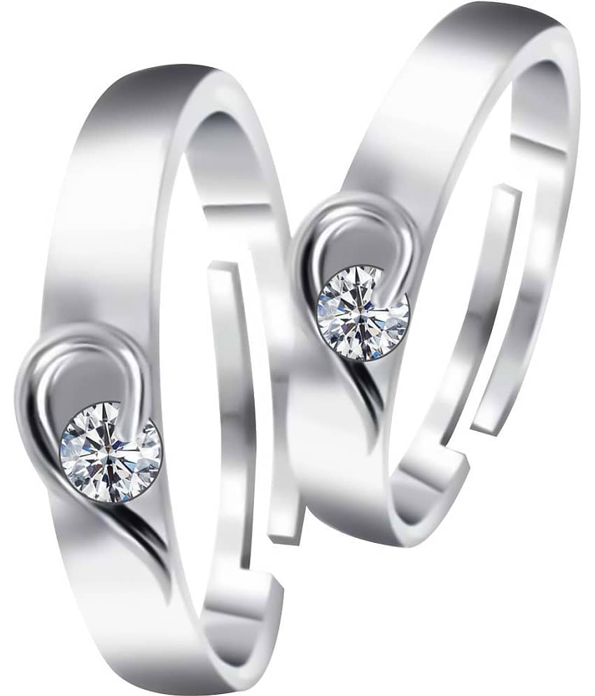 Silverplated Half Heart In Solitaire His and Her Adjustable proposal couple ring For Men And Women Jewellery view 2