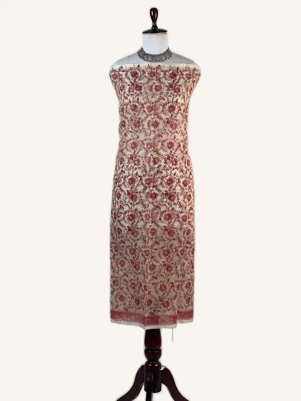 Kota Doria Dress Material Rust Red Floral Jaal view 2