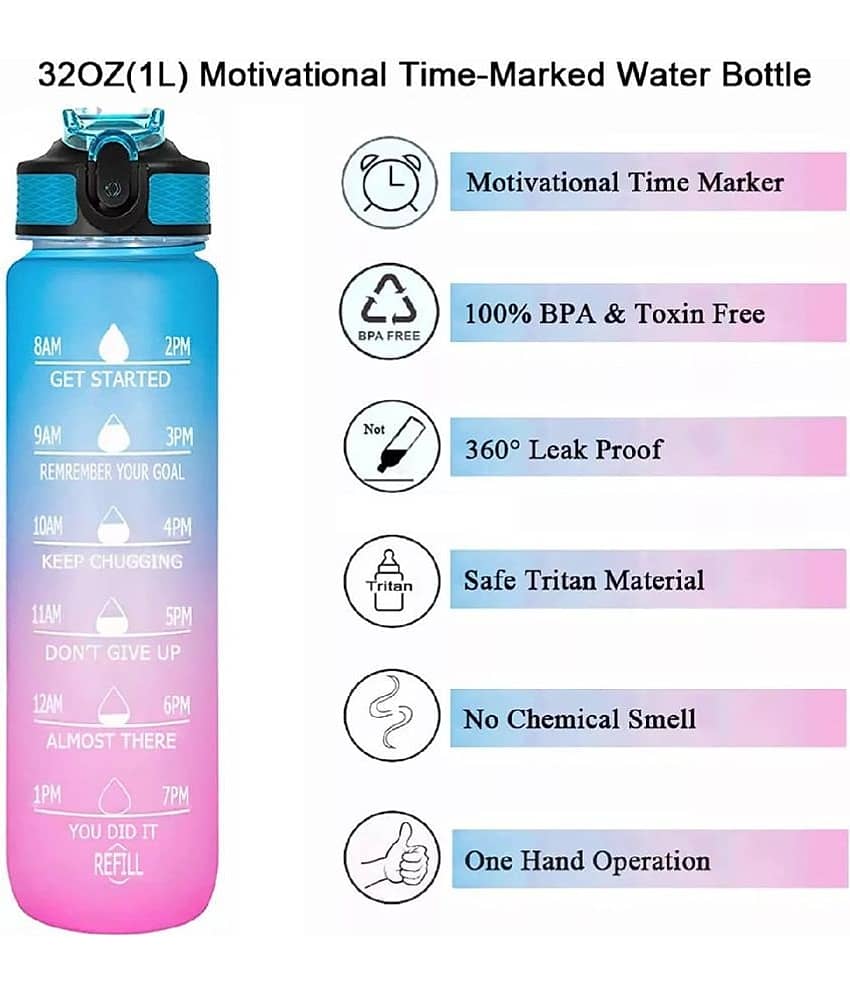 Motivational Fitness Sports Leak proof Water Bottle with Time Marker - Multicolour Water Bottle ( Pack of 1 ) view 2
