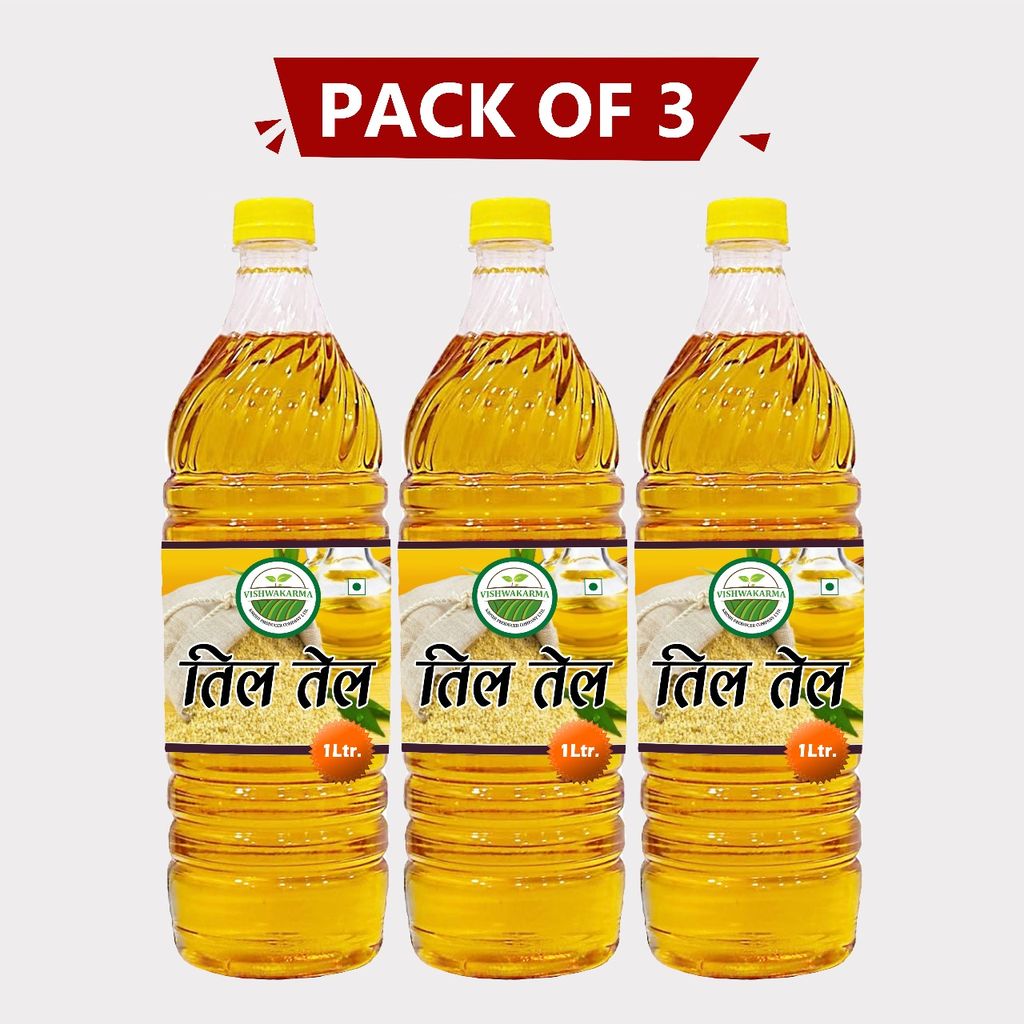 Cold Pressed Sesame Oil (Till Tail) 3 Ltr Pack – Healthy Cooking Oil | Made by Farmers – Vishwakarma Krishi.