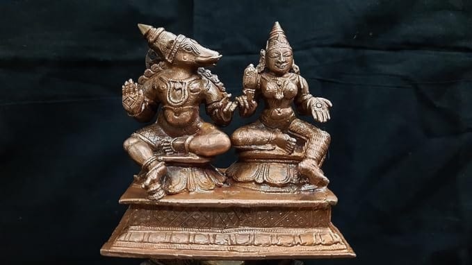 Searchers Paradise Copper Idols of God Lakshmi Bhoo Varaghar- 3.3 inches, 650 Grams, Patina Antique Finish, Pack of 1 Piece view 2
