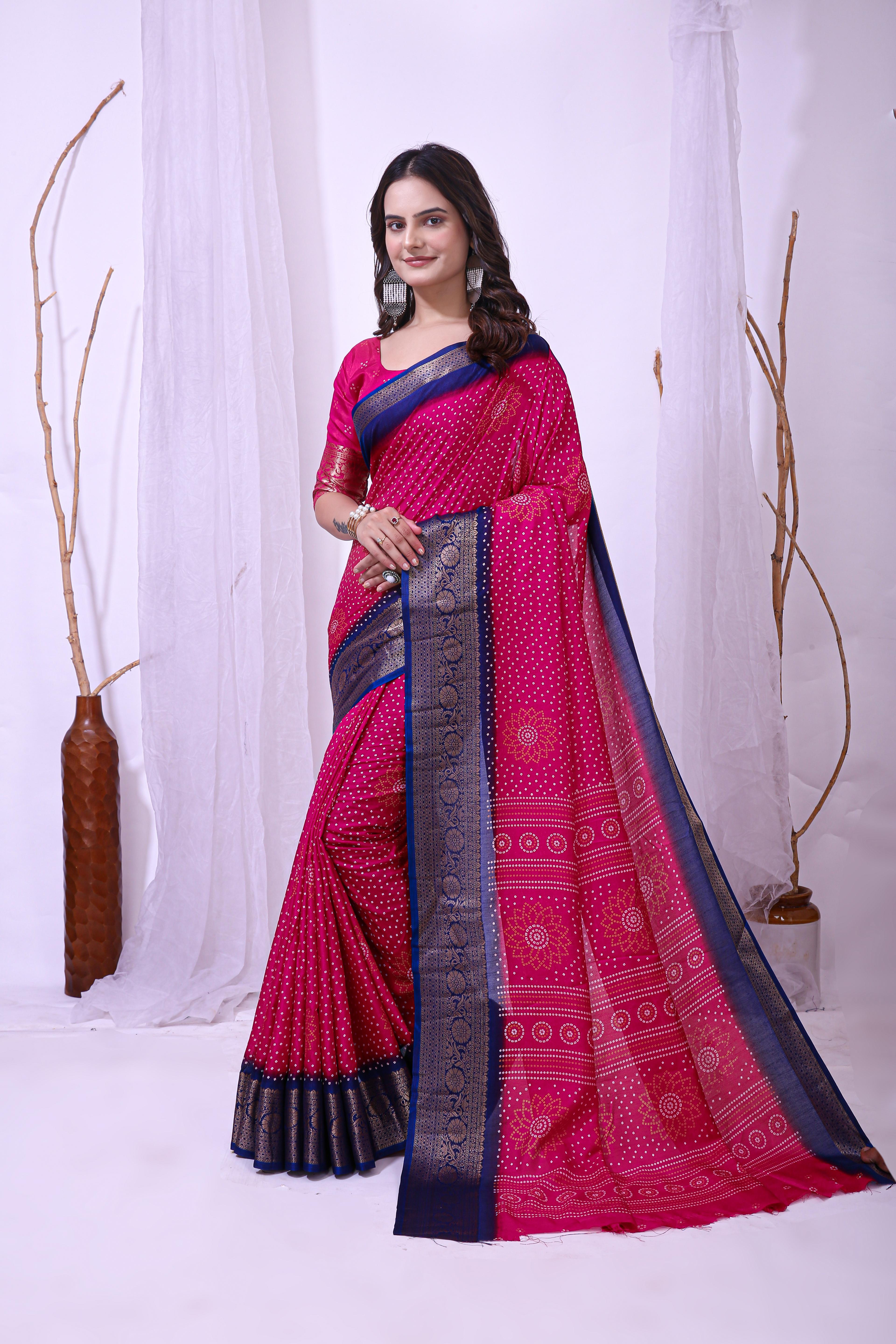 Bandhani Print Dola Silk Saree with Zari Border view 2