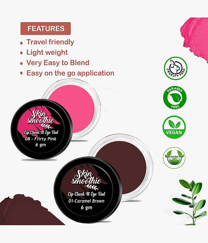 SKIN SMOOTHIE Lip,Cheek & Eye Tint With Goodness of Vitamin E, Hot Pink & Brown Rust, 6 gm, (Pack of 2) view 2