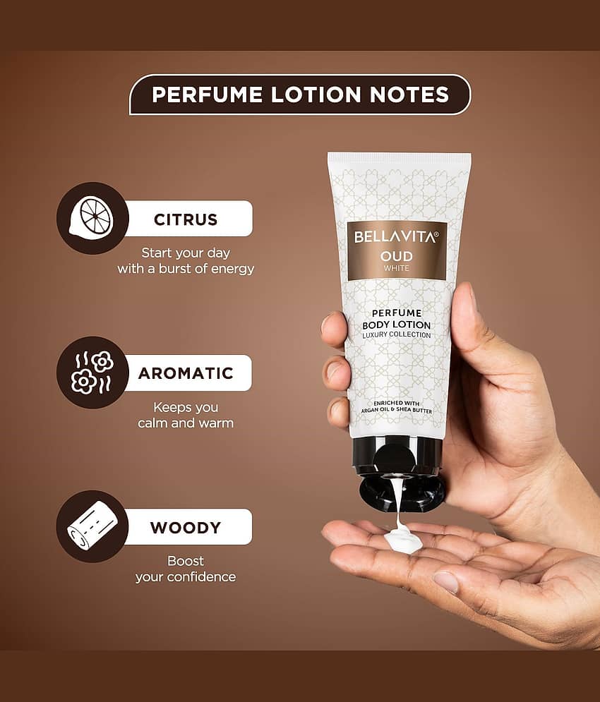 Bella Vita Luxury OUD WHITE Perfume Body Lotion for Nourishing, Hydrating, Soft, Supple,Healthy Skin with Argan Oil and Shea Butter 200 Ml view 2