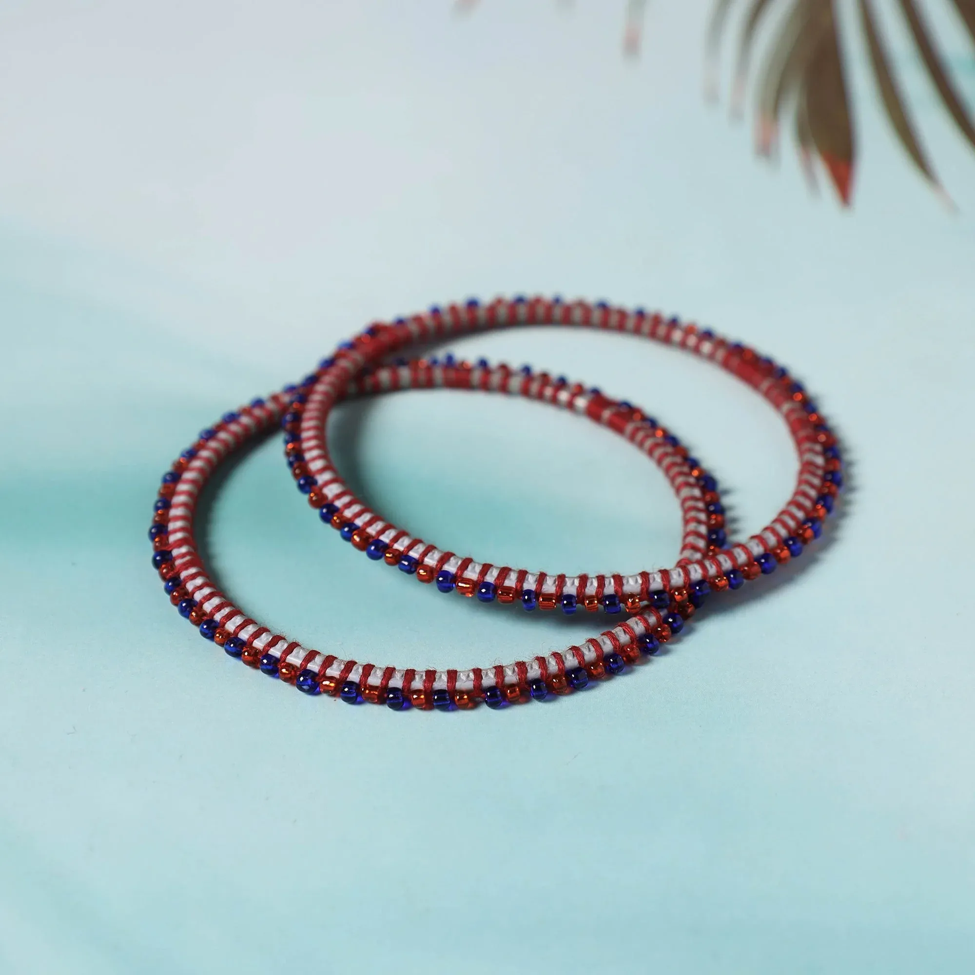 Multicolor - Hand Embroidered Beadwork Bangle (Set of 2)