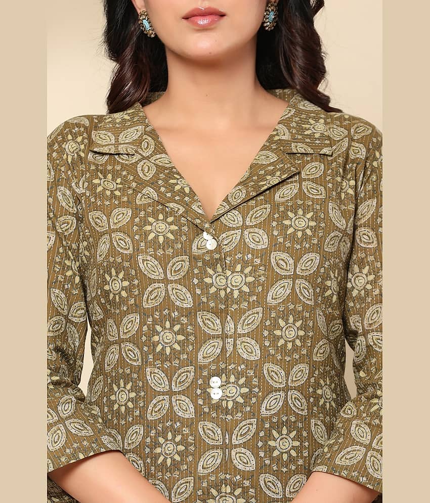 Flamboyant Cotton Printed Kurti With Pants Women's Stitched Salwar Suit - Grey ( Pack of 1 ) view 2
