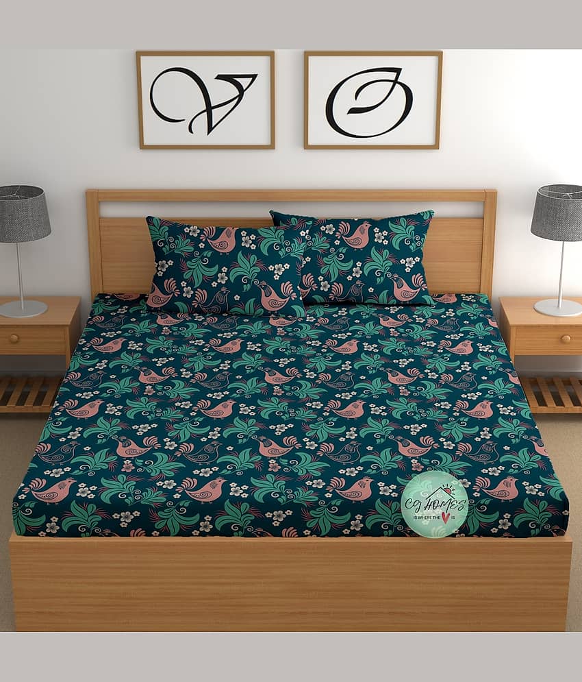 CG HOMES Poly Cotton 1 Double Fitted Bedsheet with 2 Pillow Covers ( 230 cm x 225 cm ) , Multi view 2