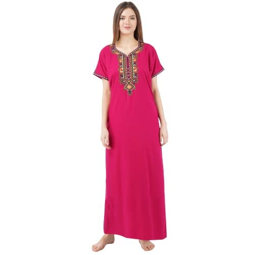 KOI SLEEPWEAR Women's Cotton Blend Embroidered Maxi Length Nightgown (Pink, 2XL/3XL)