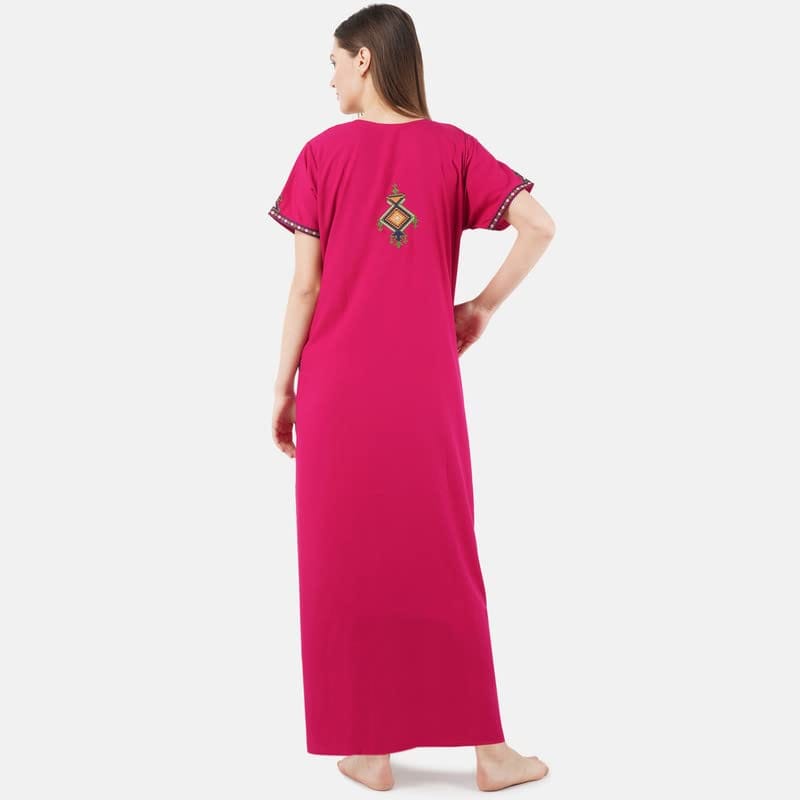 KOI SLEEPWEAR Women's Cotton Blend Embroidered Maxi Length Nightgown (Pink, 2XL/3XL) view 2