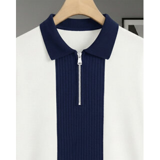 Ausk Mens Blue, White Graphic Print Cotton Blend Polo Collar T-Shirt view 2