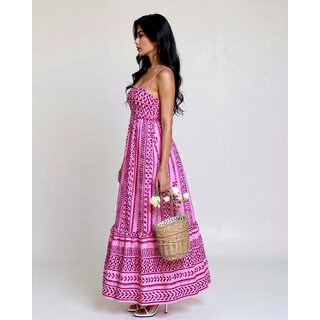 Elara Pink Rayon Bold Print Party Maxi Dress For Women view 2