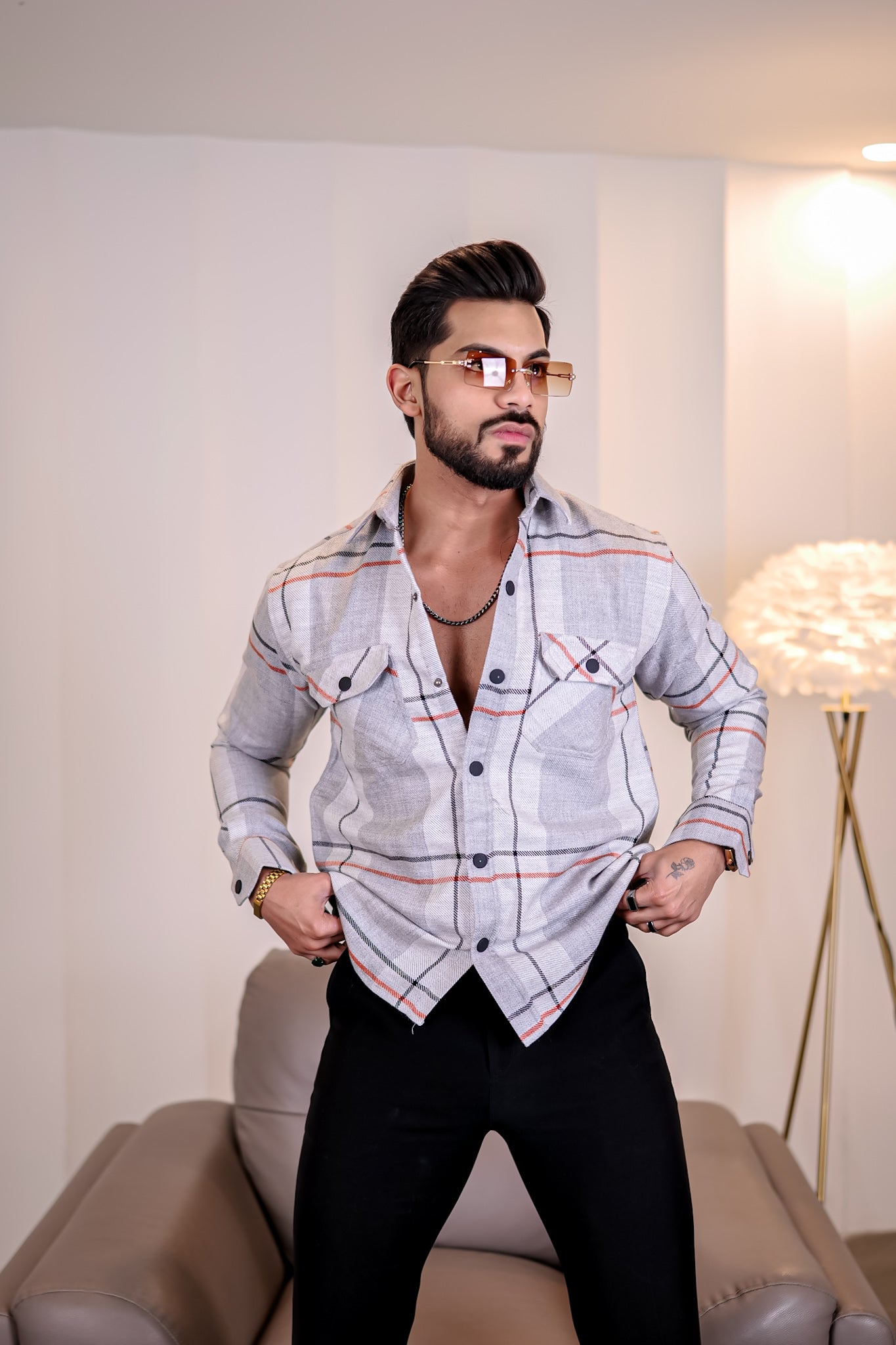 Grey Semi-Winter Checkered Shirt view 2
