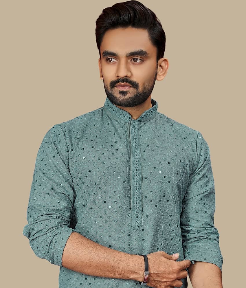 YUG ART Sea Green Cotton Men's Regular Kurta ( Pack of 1 ) view 2