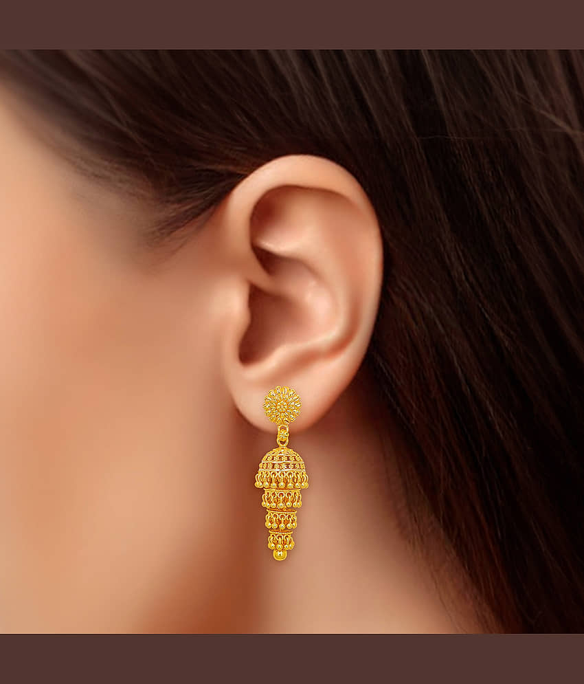 LUV FASHION Golden Jhumki Earrings ( Pack of 1 ) view 2
