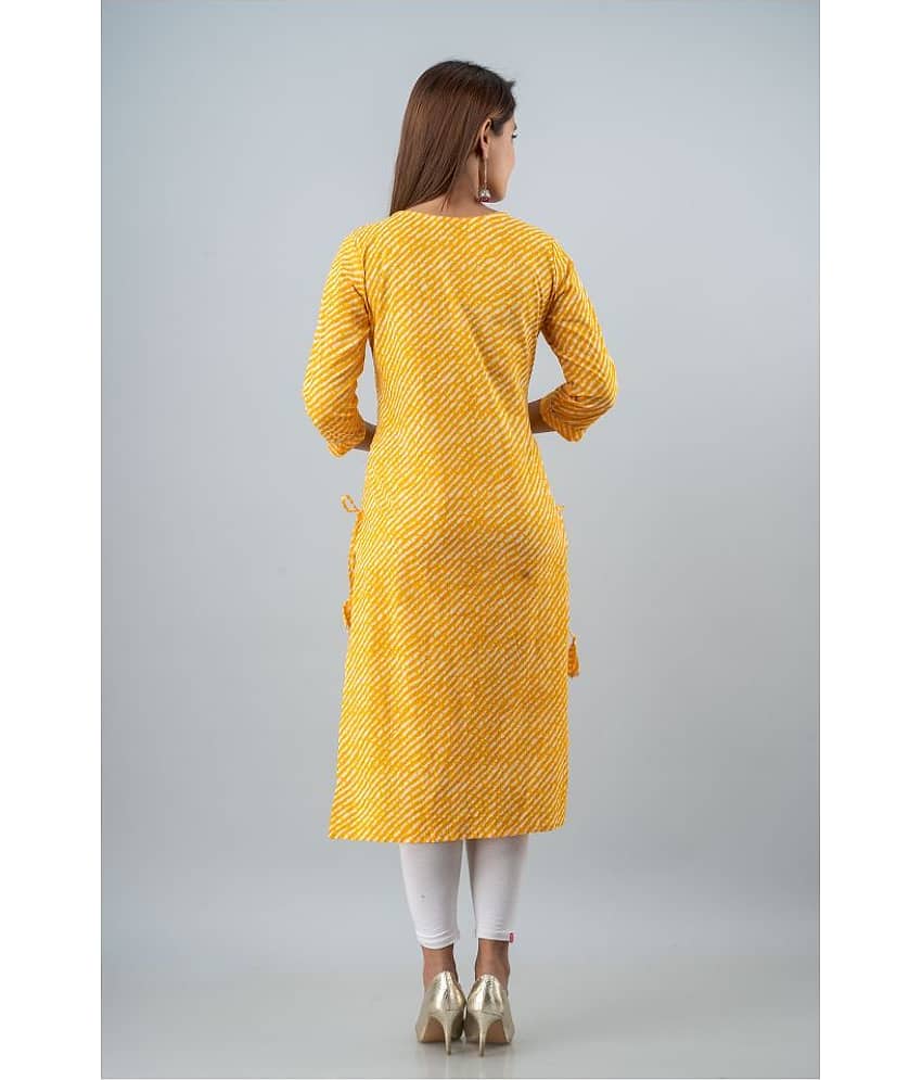 FABRR - Yellow Cotton Women's Straight Kurti ( Pack of 1 ) view 2