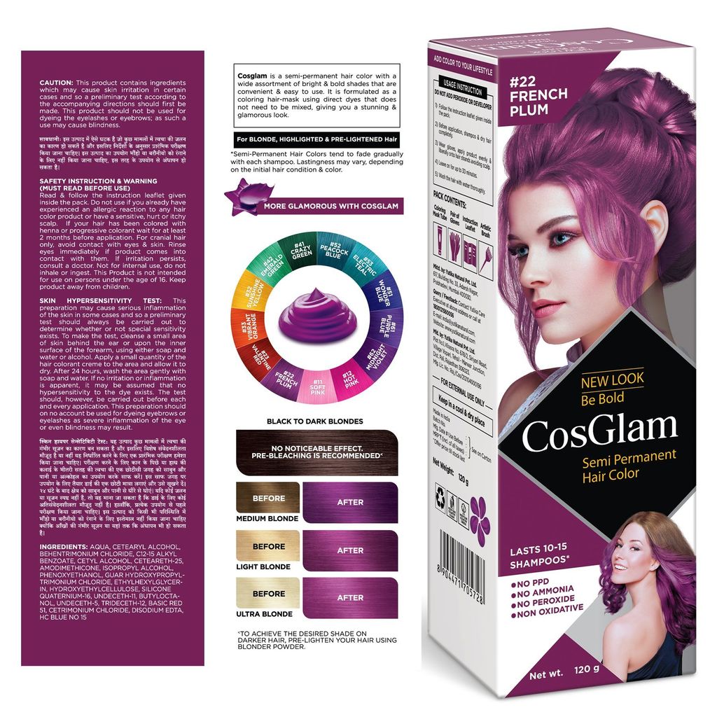 COSGLAM Semi Permanent Hair Color, No Peroxide, Non Oxidative, Ammonia Free Hair Colour 22 French Plum - 120gm view 2