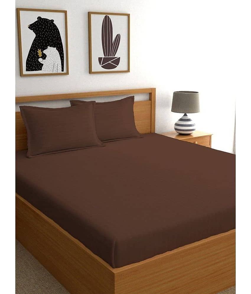 Neekshaa Satin 1 Double Bedsheet with 2 Pillow Covers ( Brown )
