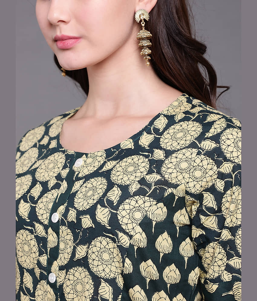 Antaran Cotton Printed Kurti With Palazzo Women's Stitched Salwar Suit - Green ( Pack of 1 ) view 2