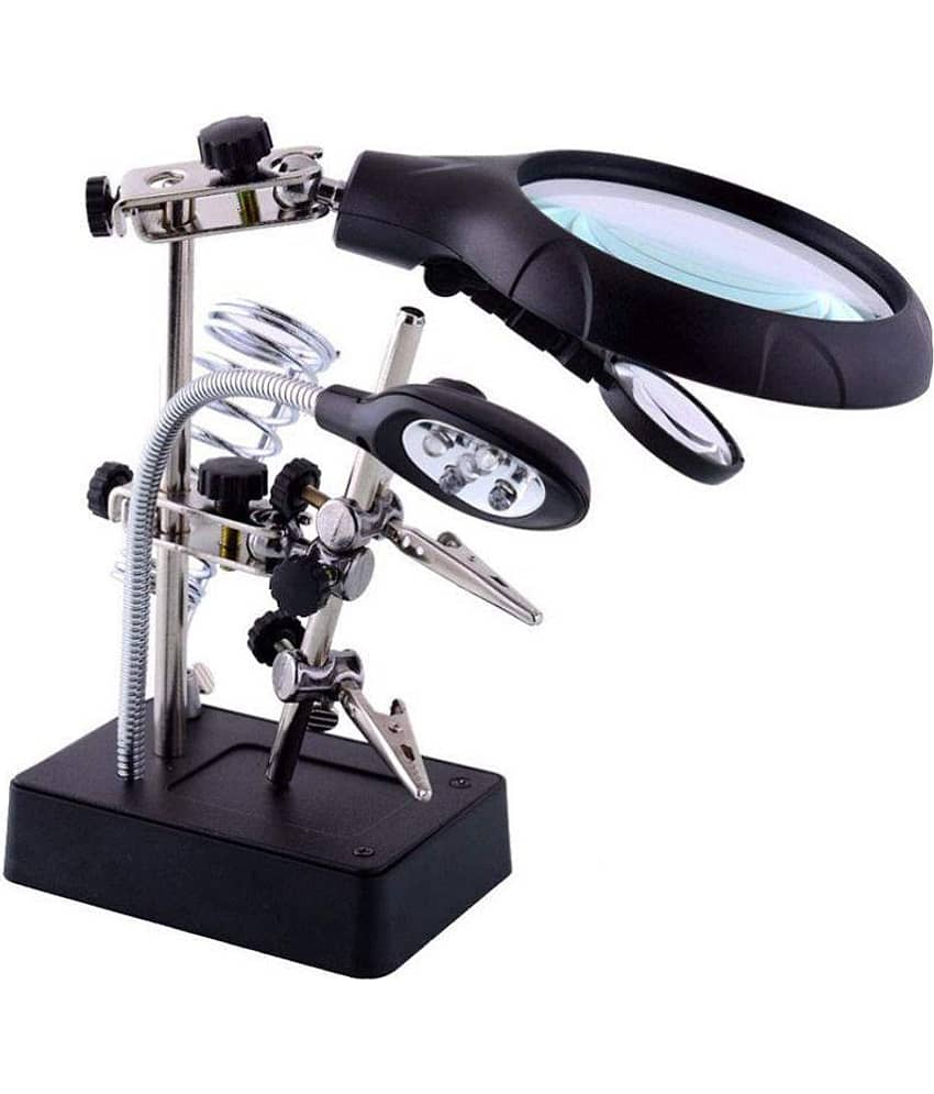 Magnifier with Magnifying Glass, Soldering Iron Helping Hand Holder Tool Stand, LED Light and Clamps to Hold PCB Includes Power Supply view 2