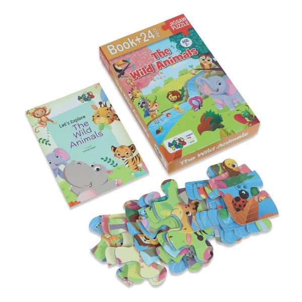 Advit Toys The Wild Animals Jigsaw Puzzle - 24 Piece + 16 Pages Educational Book view 2