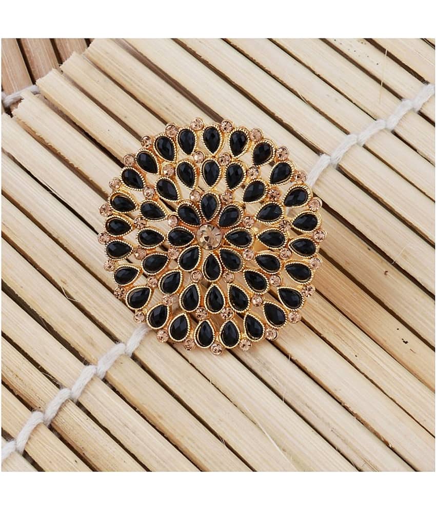 Adjustable Round Gold Tone Stylish Traditional Finger Ring For Women And Girl view 2