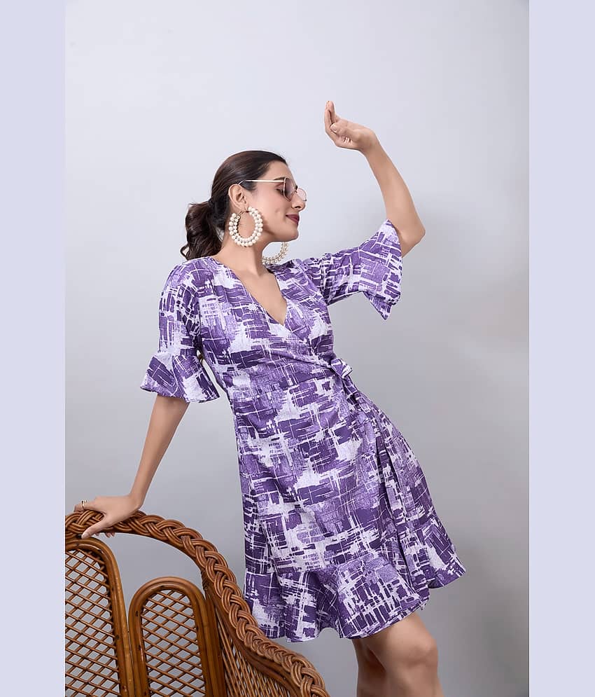 Amarasha Women Crepe Printed Fit & Flare Dress ( Purple ) view 2