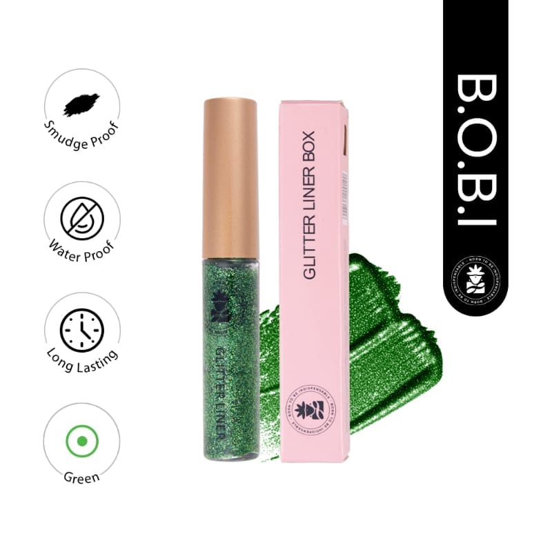 BOBI Glitter Eyeliner Green | Diamond Sparkle Finish | Waterproof Long Wear | Quick Dry Smudge proof | Felt-Tip Precision | Cruelty-Free Paraben-Free-5ml