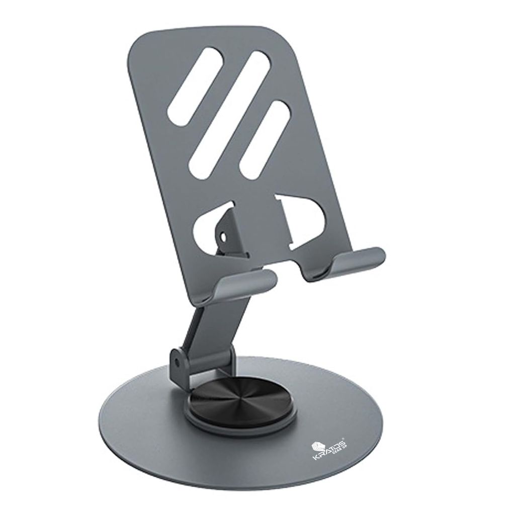 Aluminium Portable Desktop Phone Stand – 360° Rotatable & Foldable Cell Phone Holder with Metal Base for Smartphones & Tablets