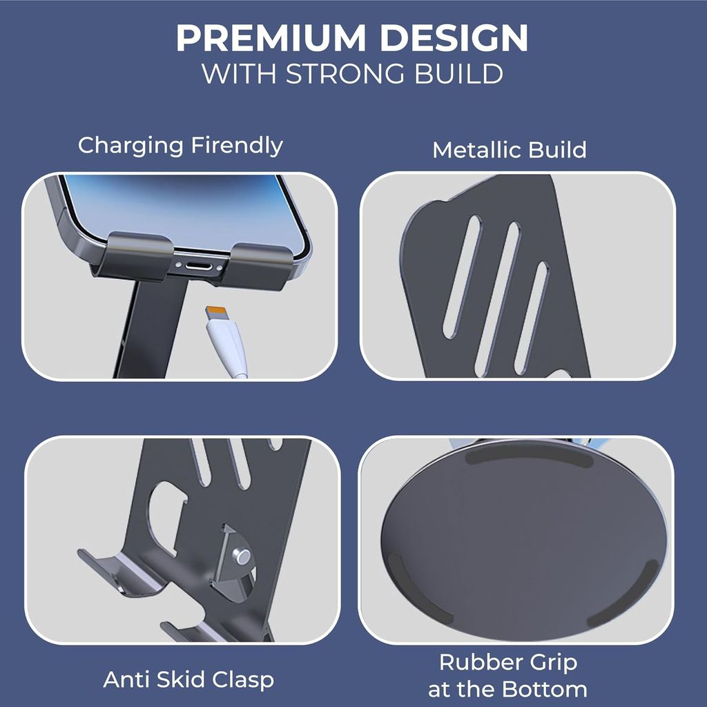 Aluminium Portable Desktop Phone Stand – 360° Rotatable & Foldable Cell Phone Holder with Metal Base for Smartphones & Tablets view 2