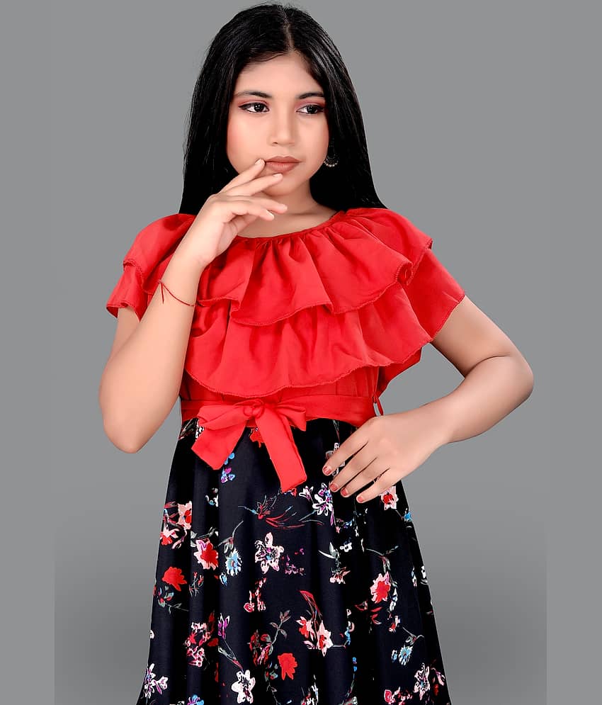 Aarya Creation Crepe Fit And Flare Dress For Girls ( Pack of 1 , Pink ) view 2