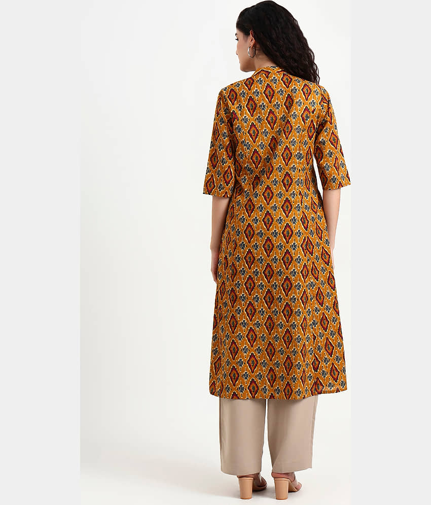 Divena Women Cotton Printed A-line Kurti ( Mustard ) view 2