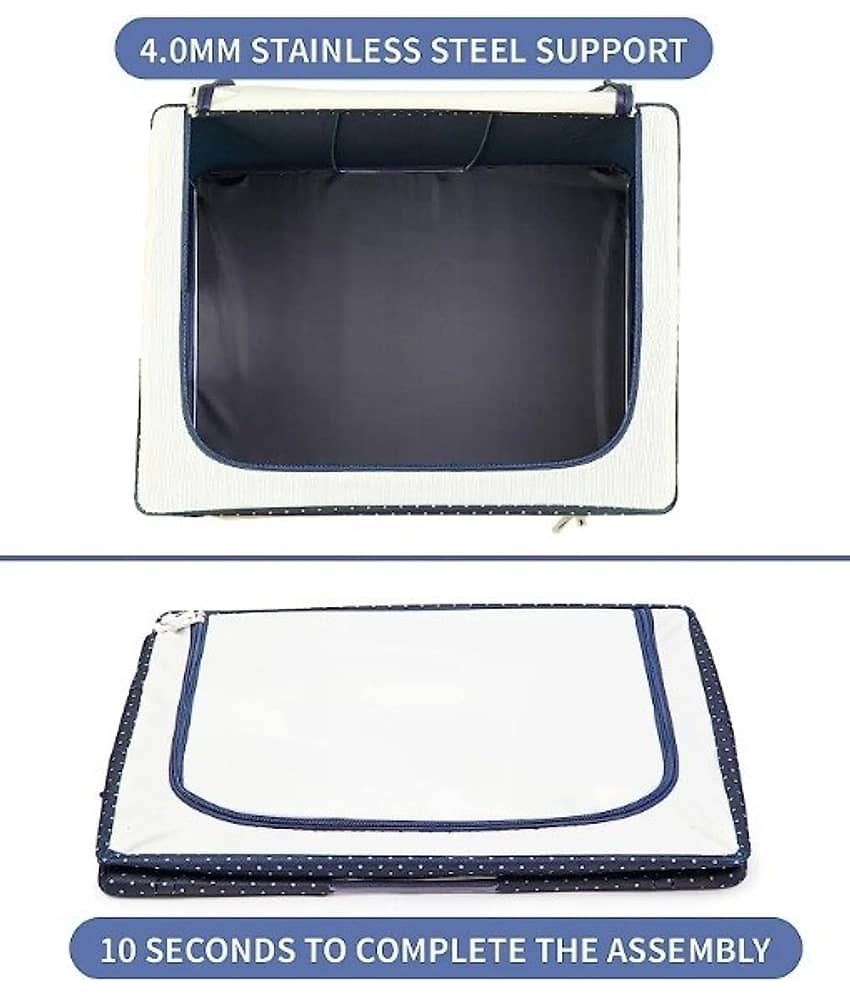 (Pack of 1) Steel frame Double Opening Zipped Storage Organiser bag with Window Folding Bag -Under Bed Closet Wardrobe Box view 2