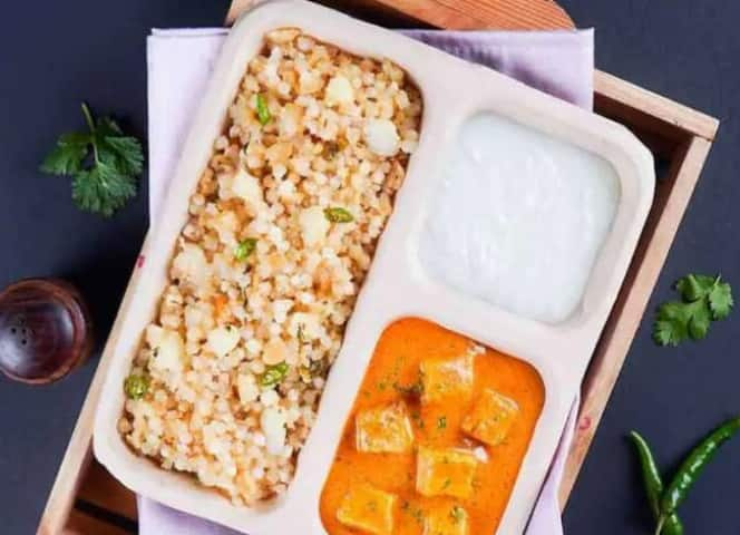 Sabudana khichdi and paneer makhani navratri thali