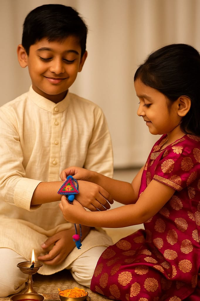 Handcrafted Designed Blue Rakhi view 2