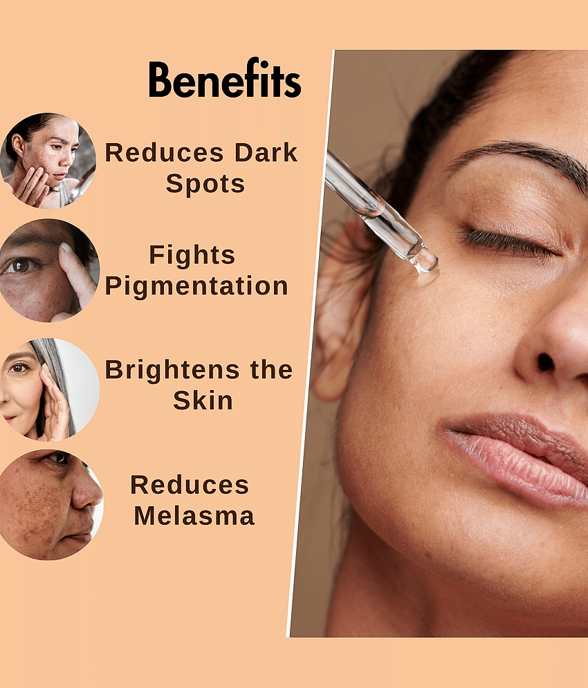 Dermistry Hyper Pigmentation Fairness Kojic Acid Face Serum Skin D Tan Whitening Lightening Brightening Shine Care Anti Blemishes Pigment Melasma Removal Glowing Beauty Moisturizer Goree Gora Lotion Cream Pack Scrub Facial Kit Bleach Cleanser Mask-30ml view 2