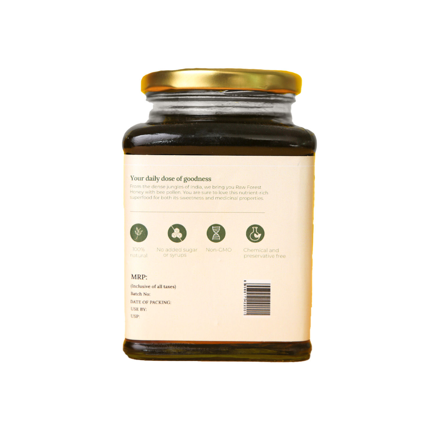 Miresi Raw Forest Honey - Unprocessed, Natural, Pure & Unheated Nectar - No Added Sugar & Preservatives, 500 gm Glass Bottle view 2