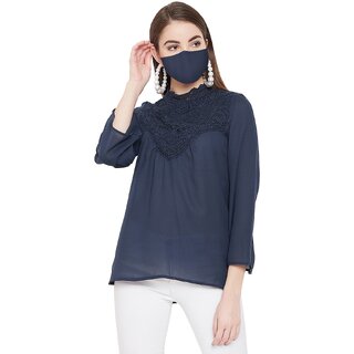 Purys Women Blue Solid Regular Top view 2