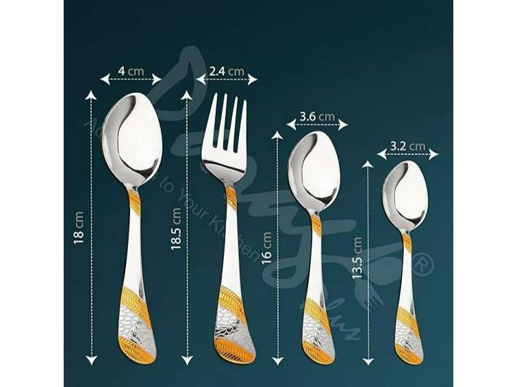 Parage 25 Pieces Stainless Steel Imperial Cutlery Set with Wooden Hanging Stand for Dining Table, 24k Golden Plated Spoon Set view 2