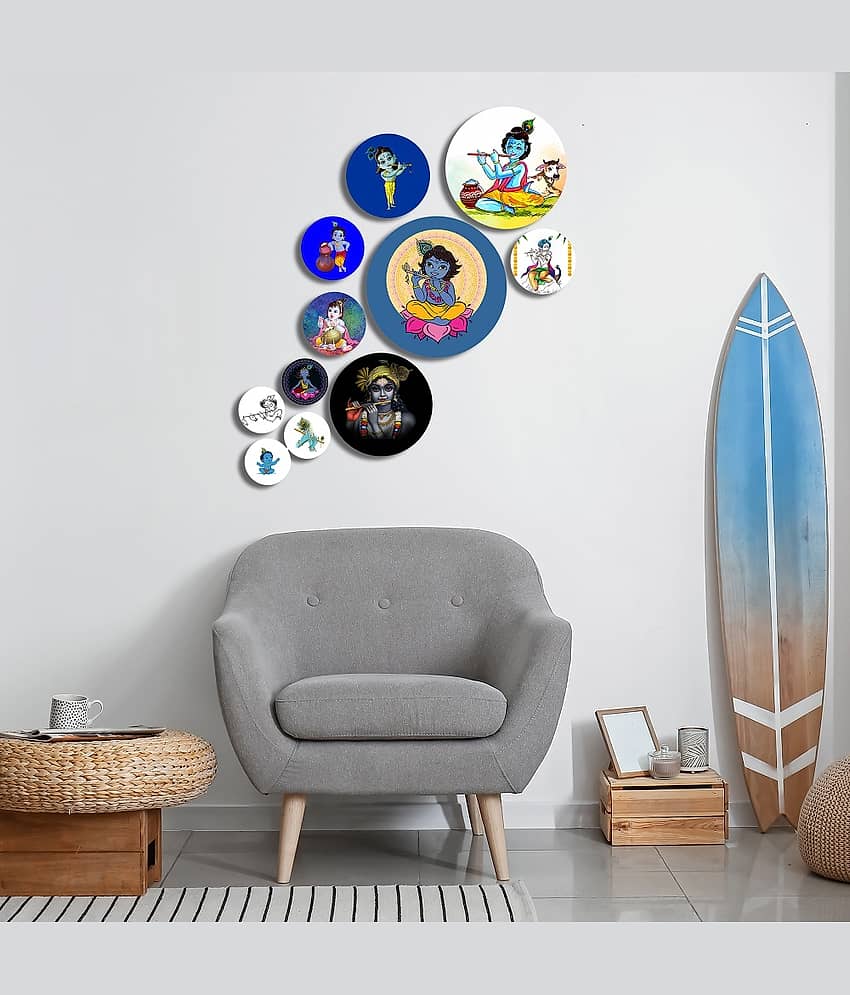 Positive Vibe Lifestyle Wood Krishna-Themed Wall Art Wall Sculpture Multi - Pack of 11 view 2
