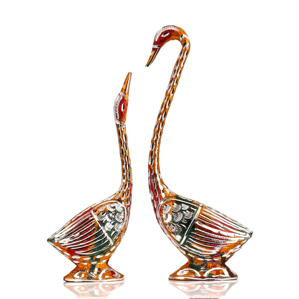 Srijan Enterprises - Pair of Kissing Duck Showpiece Swan Love Birds Couple Statue Set Metal Bird Pair (Male - Female) Romantic Feng Shui Idol Wedding Gift & Home Decor view 2